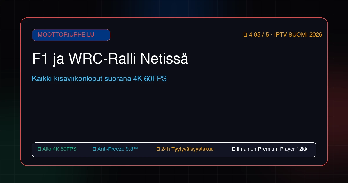F1 ja WRC ralli netissä suorana 4K 60FPS lähetyksenä ilman viivettä